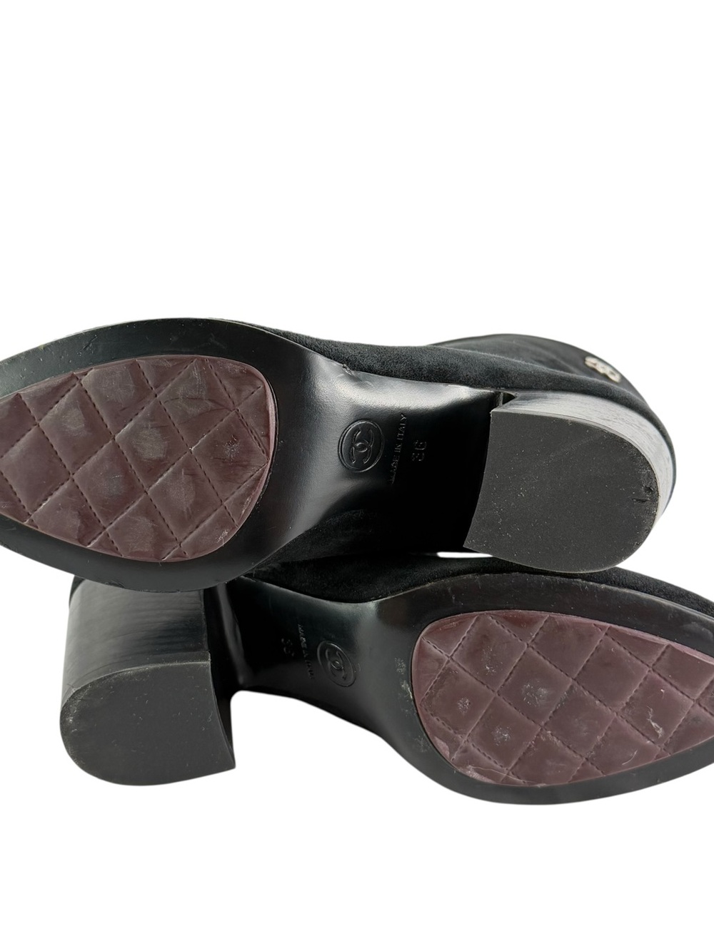 CHANEL Black Suede CC Calfskin Short Boots Made in Italy Marked as 36 - 6US - Picture 9 of 15
